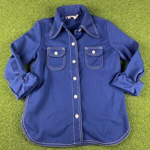 Vintage 70s Spiegel Blue Roll Tab Sleeve Button Up Overshirt Sz M
